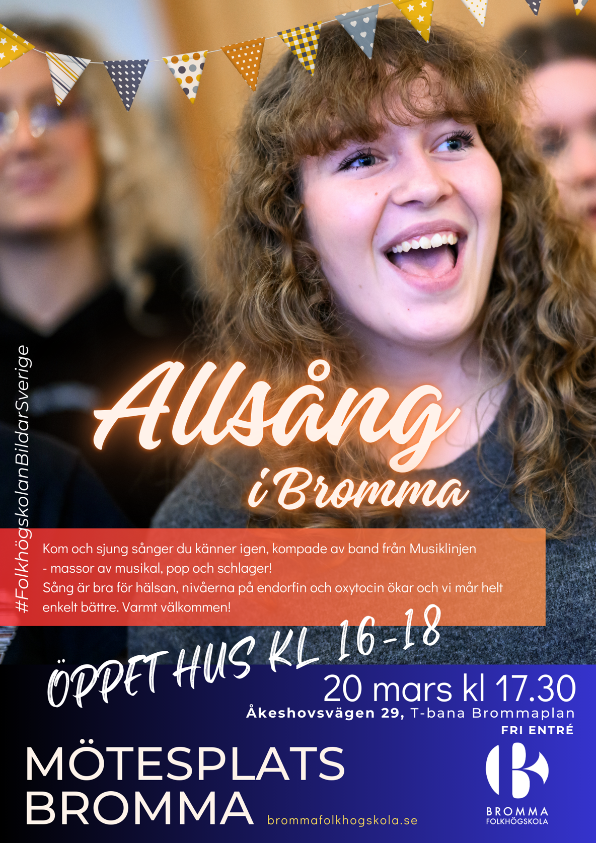 Bilden är en affisch för Öppet hus med allsång 2025