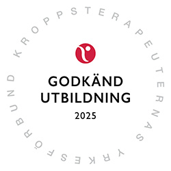 Kroppsterapeuternas Yrkesförbunds sigill för godkänd utbildning 2025.